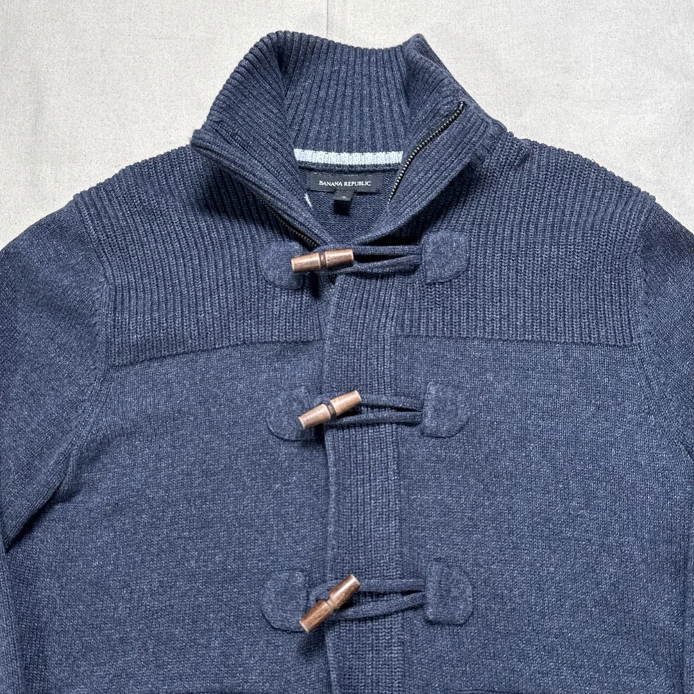 Banana Republic Full Zip Sweater w/ Toggle Buttons Size Small Cotton Dark Navy
